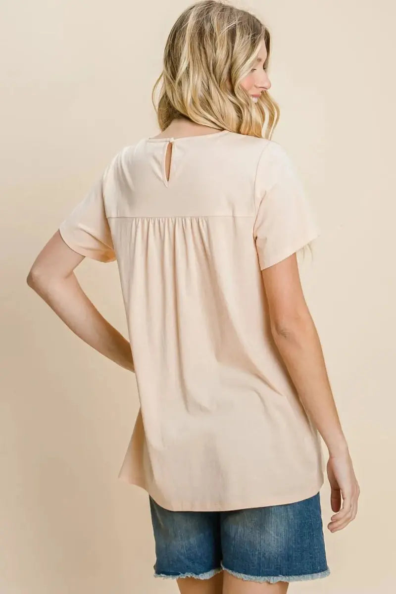 Cotton Bleu by Nu Label Eyelet Round Neck Short Sleeve T-Shirt - Love Salve